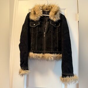 Giacca Black Teddy Jacket with Faux Fur Trim